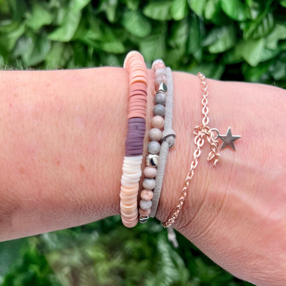 Handmade Blush Tone Bracelet Stack Pack 4 Piece Pink Zebra Jasper Rose Gold